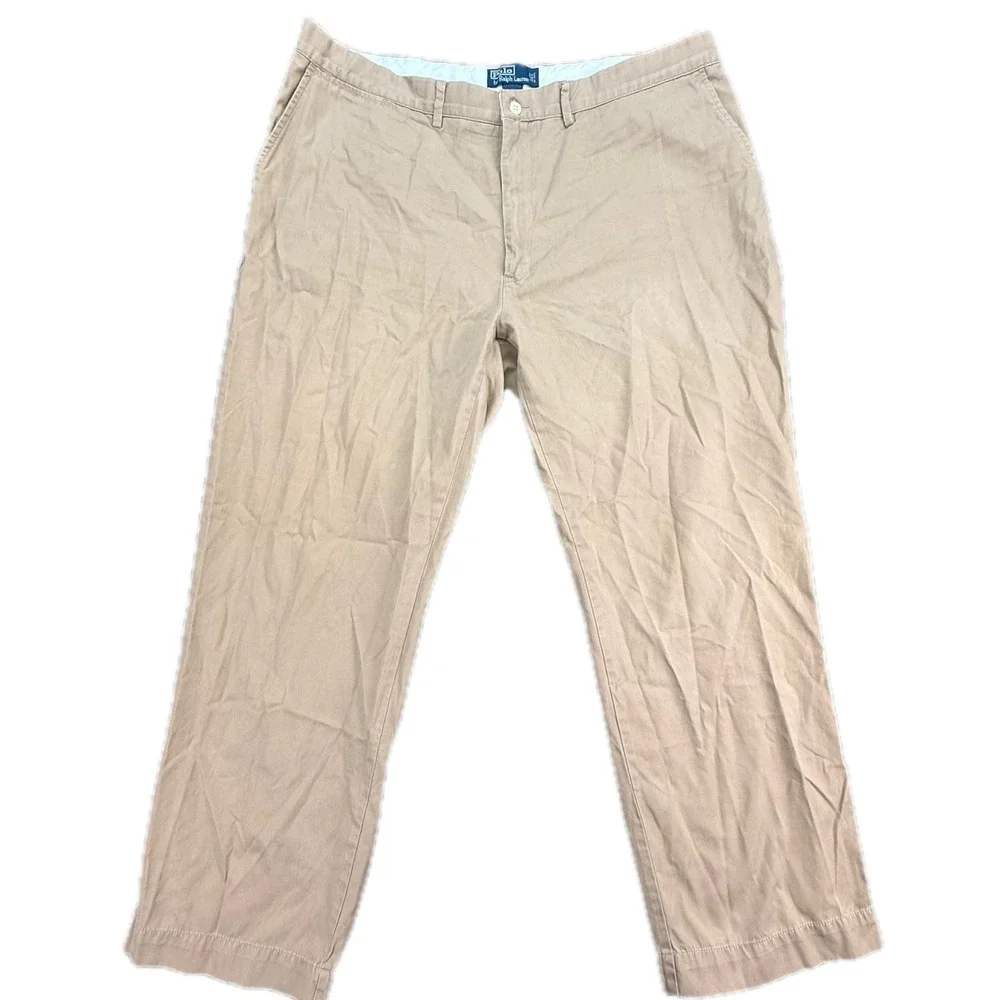 Polo Ralph Lauren Chinos Mens 42/30 Tan Khaki 100% Cotton Flat‎ Front Pants
